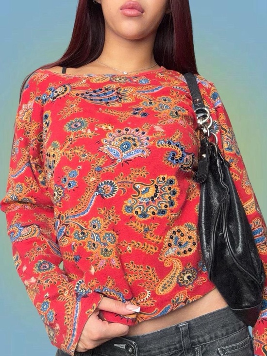White Stag Tops - White Stag Red Paisley-Print Long Sleeve Tee